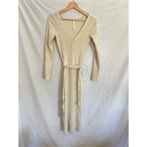 The Group Babaton Ribbed Knit Long Sleeve Button Front Midi Dress Beige‎ Medium